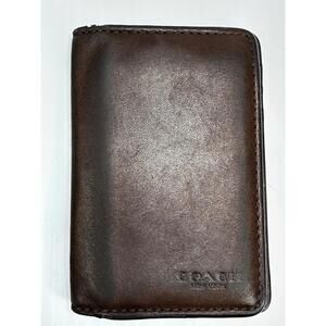 Coach Mens Brown Calf Leather Small BiFold Credit Card Cash Wallet